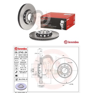 09 5745 21 จานเบรค ล้อ F (ยี่ห้อ BREMBO) รุ่น UV AUDI A4, A6, 100 ปี1994-2004