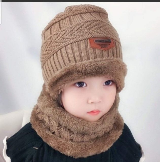 พร้อมส่ง เซตหมวก+ผ้าพันคอเด็ก 2 ชิ้น