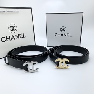 เข็มขัด ชาเเนล leather silver tone cc belt