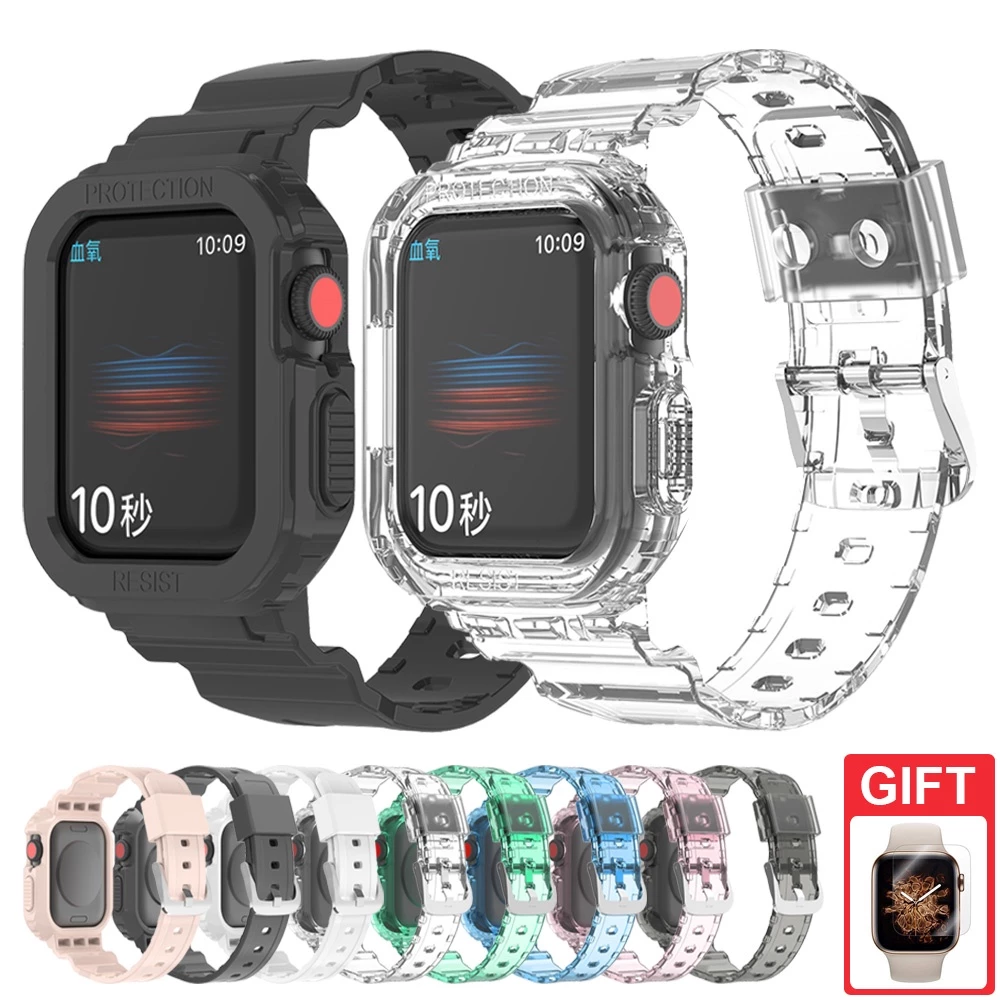 สายรัดซิลิโคนพร้อมเคสแบบเต็มวงเข้ากันได้สําหรับ iWatch Series 10/9/8/7/6/SE/5/4/3 Ultra 2 49mm 45mm 41mm 44mm 42mm 40mm