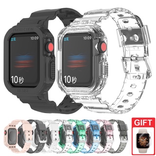 สายนาฬิกาข้อมือซิลิโคน พร้อมเคส สําหรับ iWatch Series 7/6/SE/5/4/3 45mm 41mm 44mm 42mm 40mm 38mm