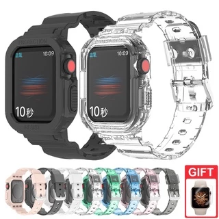 สายรัดซิลิโคนพร้อมเคสแบบเต็มวงเข้ากันได้สําหรับ iWatch Series 10/9/8/7/6/SE/5/4/3 Ultra 2 49mm 45mm 41mm 44mm 42mm 40mm