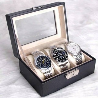 กล่องเก็บนาฬิกาข้อมือ กล่องใส่นาฬิกา 3/12 เรือน ฝากระจก กล่องใส่เครื่องประดับ Leather Watch Box (Black)