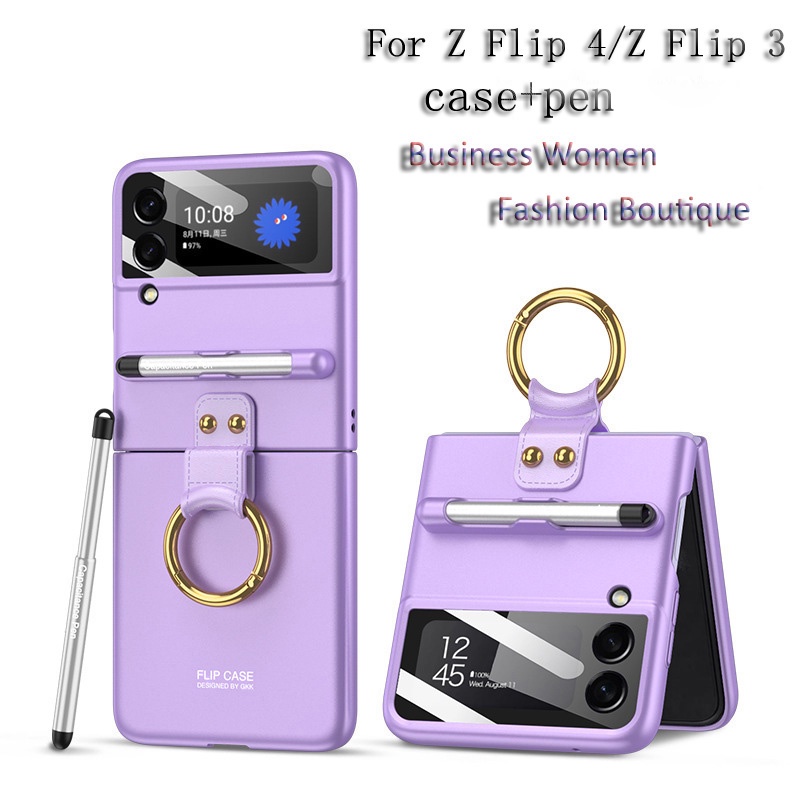 สําหรับ Samsung Galaxy z flip 4 เคสหัวเข็มขัด ฟิล์มรวมทุกอย่าง พร้อมปากกา z flip 3 เคส