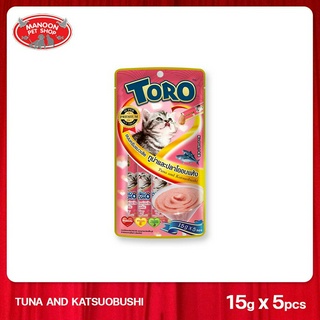 [MANOON] TORO ขนมครีมแมวเลีย สูตรปลาทูน่าและปลาโออบแห้ง 15 กรัม x 5 ซอง