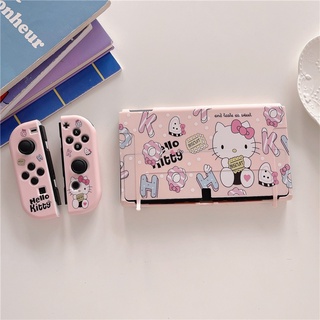 Nintendo Switch OLED เคส ธีมแอนิเมชั่น น่ารัก "Hello KT Cat" เคสสวย TPU เกมคอนโซล ที่จับ ตัวป้องกัน นิ่ม