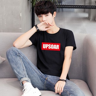 เสื้อยืด Upsoapเสื้อยืดคอกลมแขนสั้น ผู้ชาย Men Short Sleeve T-Shirt(สีดำ/ขาว)