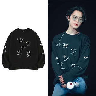 KPOP BTS JIMIN เสื้อสเวตเตอร์คอกลมผ้าฝ้ายแบบเดียวกัน PERMISSION TO DANCE Printed Sweatshirt Plus Size Mens and Womens Harajuku Korean Style Loose Long-sleeved Top