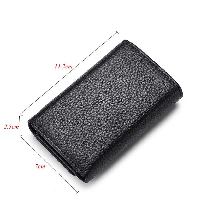กระเป๋าใส่กุญแจแบบ Unisex หญิง ชาย หนังวัวแท้ กระเป๋าพับบัตร Tri-Fold
