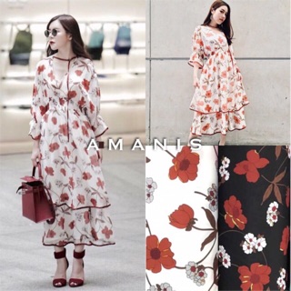 *พร้อมส่ง*Petunia maxxi dress เดรสคอวีลายดอก ทรงแม็กซี่ระบาย 2 ชั้น แต่งกุ๊นชายโปรงและแขน แอบเก๋ด้วยสายที่คอค่ะ