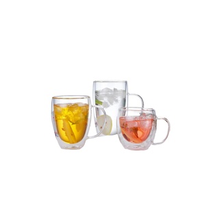 LITTLEHOME แก้วกาแฟมีหู แก้วน้ำ แก้วสองชั้น ขนาด 150 - 250 - 350 ml แก้วใส่น้ำ แก้ว Double wall Glass แก้วกันความร้อน