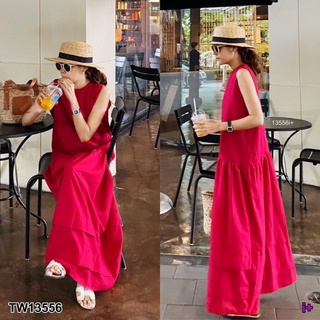 TW13556 Maxi Dress เดรสยาว แขนกุด สไตล์โคเรียเรียบหรูมากรุ่นนี้ ดีเทลรูดน้อยๆช่วงต่ำกว่าเอวทรงปล่อยๆใส่เที่ยว ถ่ายรูปสวย