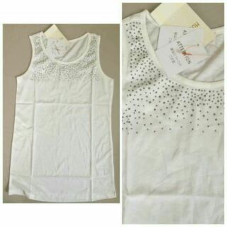 Attention White Tank Top เสื้อกล้ามสีขาวตกแต่งเลื่อมเพชร󾭠󾭠 ผ้าเนื้อดีใส่สบายๆคู่กับยีนส์󾬑󾮟