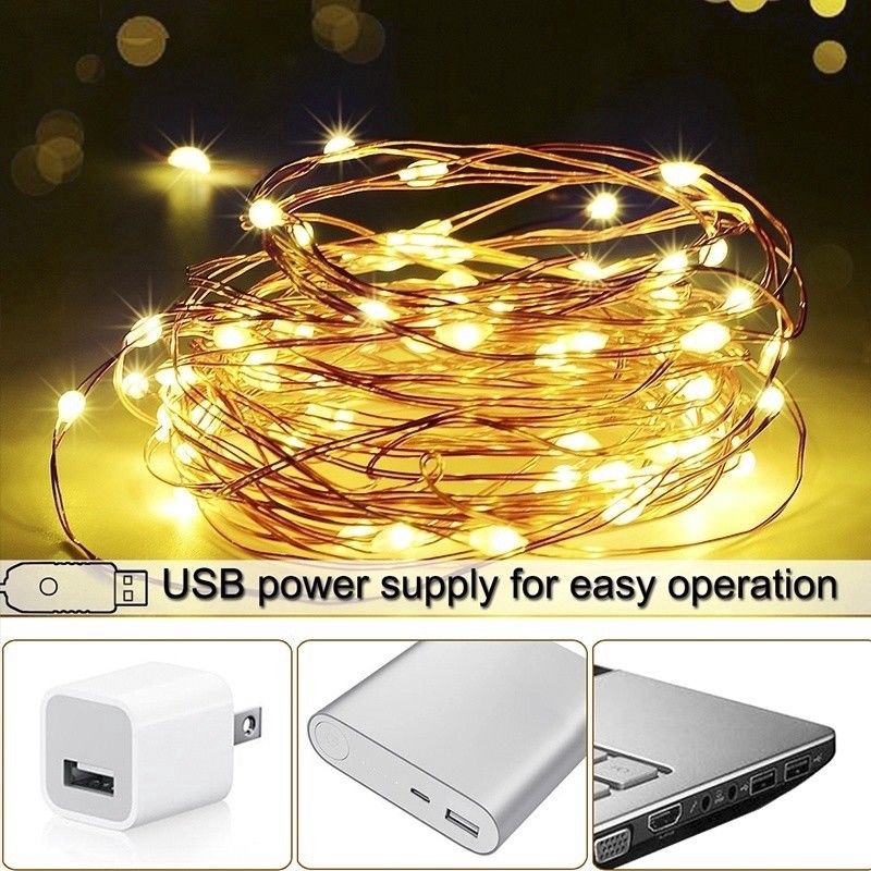 ไฟตกแต่ง LED USB สำหรับตกแต่งปาร์ตี้,คริสต์มาส,นางฟ้า,ตกแต่งบ้าน 50/100