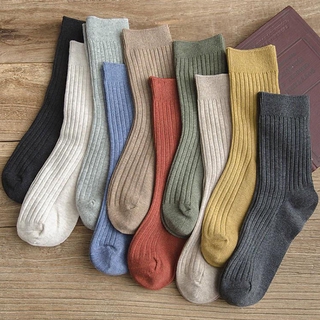 [Alejia] ถุงเท้าข้อกลาง สีพื้น สไตล์เกาหลี ญี่ปุ่น ฮาราจูกุ ดูดซับเหงื่อ ระบายอากาศ 10 สี สําหรับนักเรียน เหมาะกับฤดูใบไม้ผลิ ฤดูใบไม้ร่วง