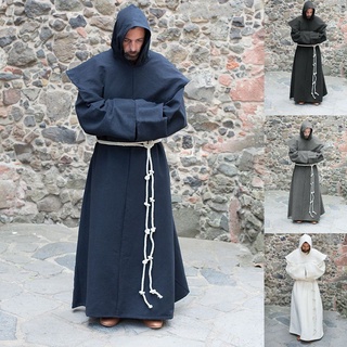 Unisex Men Medieval Renaissance Priest Monk Robe Hooded Halloween Cosplay Costume Robe