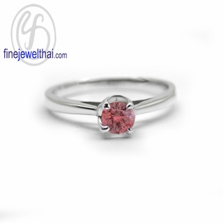 Finejewelthai-แหวนทับทิม-ทับทิม-แหวนพลอย-แหวนCZ-แหวนเงินแท้-พลอยประจำเดือนเกิด-Ruby-Silver-Ring-Birthstone-R1367rb