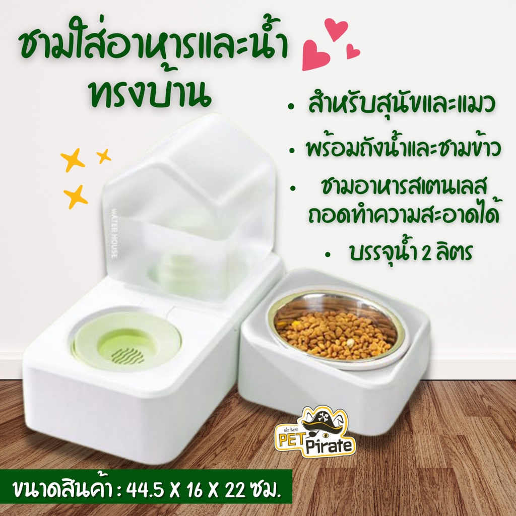 ชามใส่อาหารและน้ำพร้อมถังน้ำ กรองน้ำได้ สำหรับสุนัขและแมว สีเขียว บรรจุน้ำ 2 ลิตร ชามอาหารหมา ชามแมว