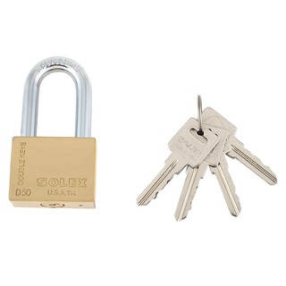 กุญแจลูกปืน SOLEX DOUDLEKEY SD50L 50 มม. สีทองเหลืองSOLEX 50MM DOUDLEKEYSD50L PB PADLOCK