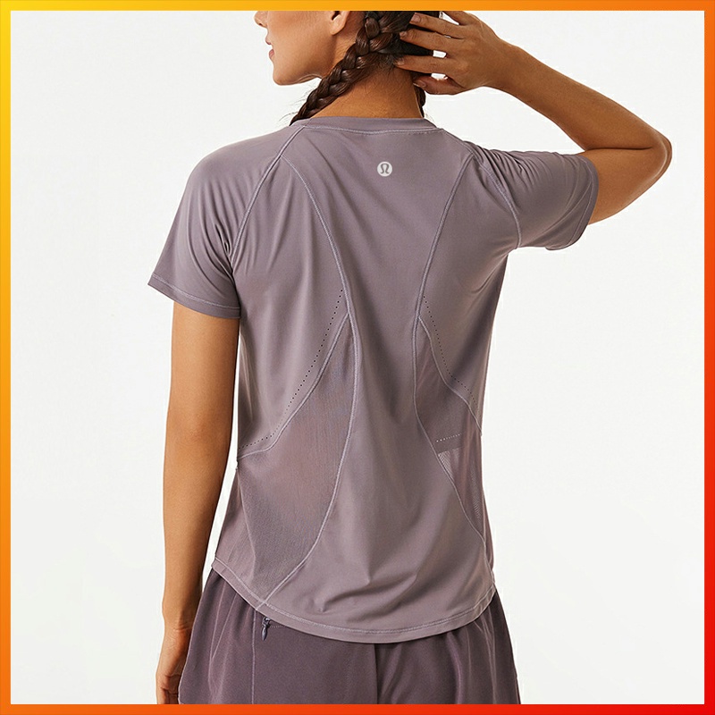 Lululemon เสื้อยืดลําลอง แขนสั้น ผ้าตาข่าย ระบายอากาศ ใส่สบาย เหมาะกับการเล่นโยคะ วิ่ง ออกกําลังกาย สําหรับสตรี c108