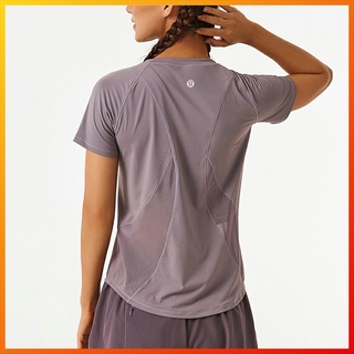 Lululemon  เสื้อยืดลําลอง แขนสั้น ผ้าตาข่าย ระบายอากาศ ใส่สบาย เหมาะกับการเล่นโยคะ วิ่ง ออกกําลังกาย สําหรับสตรี c108