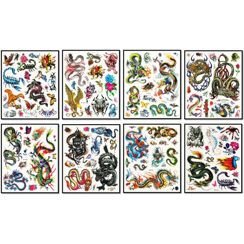 1 แผ่น แทททูสติกเกอร์สีแฟนซีมังกรติดผิวขนาดใหญ่ Temporary Tattoo ขนาด S-L - รูปที่ 6
