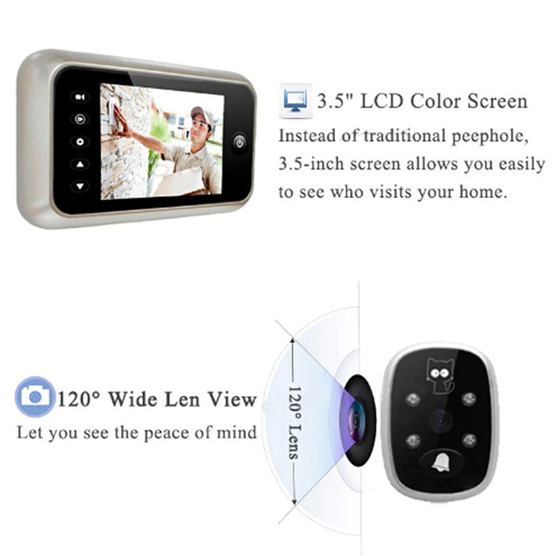 3 5 Lcd Digital Peephole Door Viewer Doorbell 1 Video Audio Camera Building Hardware Home Improvement