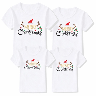 1pc Merry Christmas Family Matching Tshirt Mommy Daddy Daughter Son Funny Matching T-shirt Clothes Mom Dad Kids  471