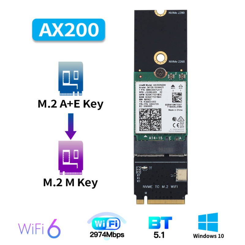 Ready Stock 】3000Mbps 802.11ax M.2 A+E Key WiFi 6 Intel AX200 Card To M.2 M  Key NVMe SSD Port Wireless Adapter Wifi Bl | Shopee Thailand