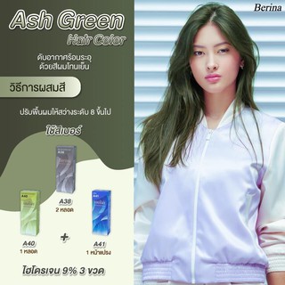 เบอริน่า เซตสี A40 + A41 + A38 (2กล่อง) สีAsh Green สีย้อมผม สีผมเบอริน่า ครีมย้อมผม Berina A40 + A41 + A38 (2กล่อง)