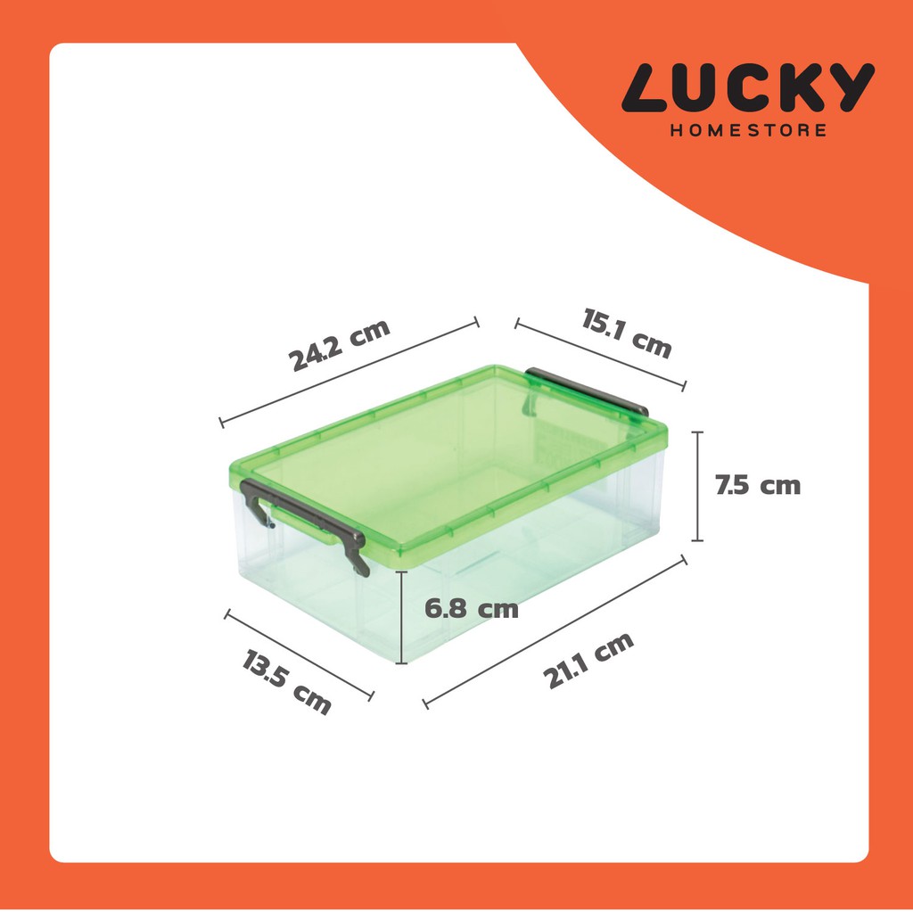 LUCKY HOME กล่องอเนกประสงค์ (กล่องหูล็อก) CM-2 ขนาด ( กว้าง x ยาว x สูง )( รวมฝารวมหูจับ ): 15.1 x 24.2 x 7.5 cm – โปรปัง
