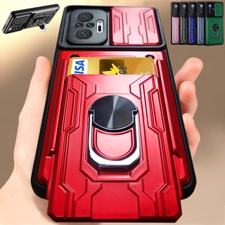 เคสโทรศัพท์มือถือ กันกระแทก พร้อมแหวนขาตั้งโลหะ ช่องใส่บัตร สําหรับ Xiaomi Redmi 10 10C Redmi Note 11 Pro 11S 11Pro Note 10S 9 10 Pro 10Pro 9S 9Pro