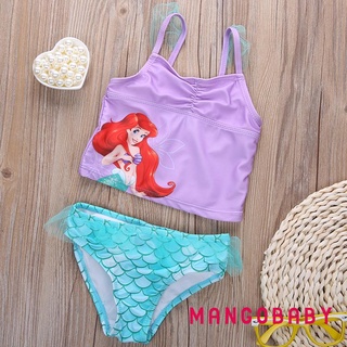 MG-Toddler Girl Cartoon Printing Two-pieces Swimsuit, Baby Round Collar Sleeveless Vest + Scales Decoration Briefs Suit