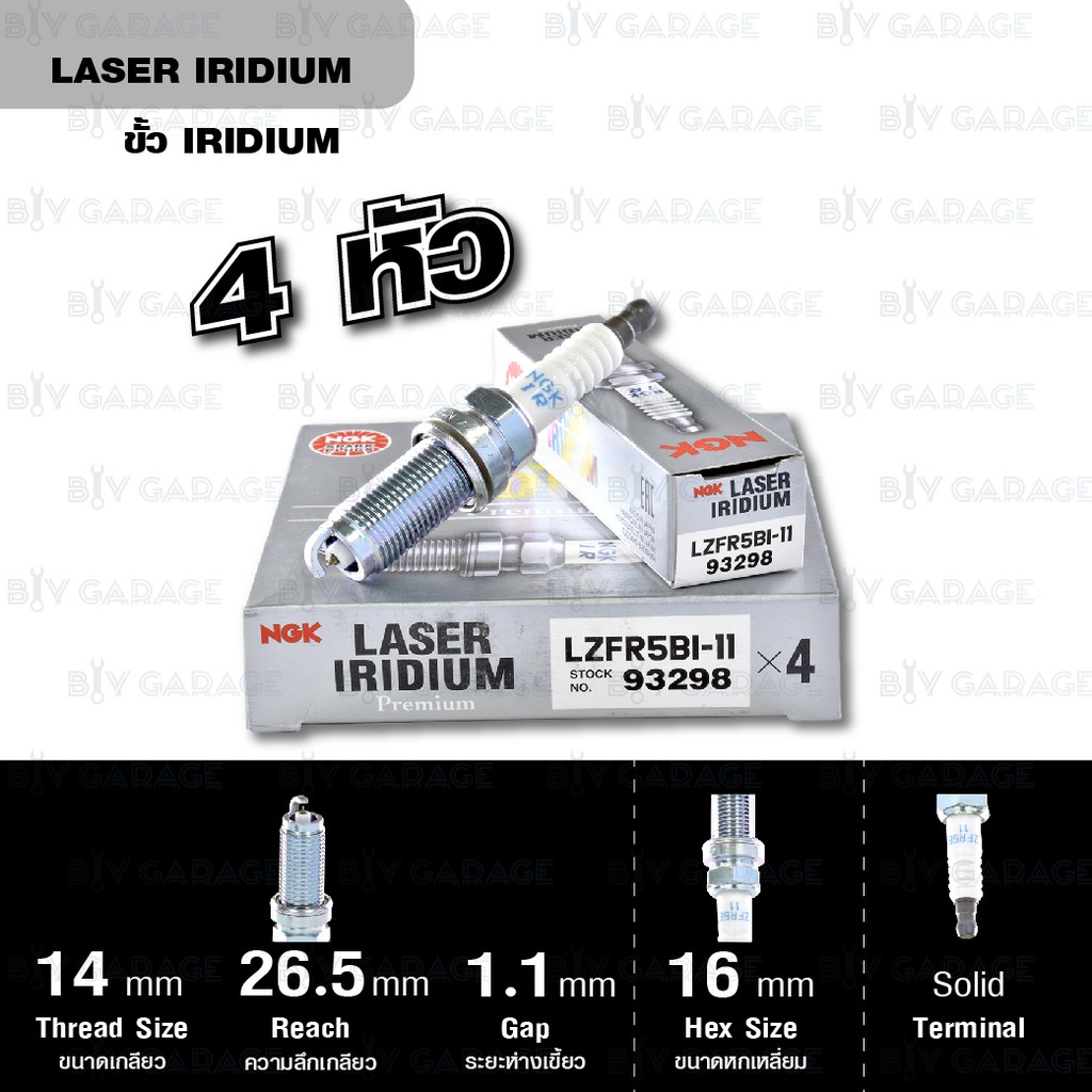 NGK หัวเทียน LASER IRIDIUM LZFR5BI-11 4 หัว ใช้สำหรับรถยนต์ Mitsubishi Mirage Xpander - Made in Japan