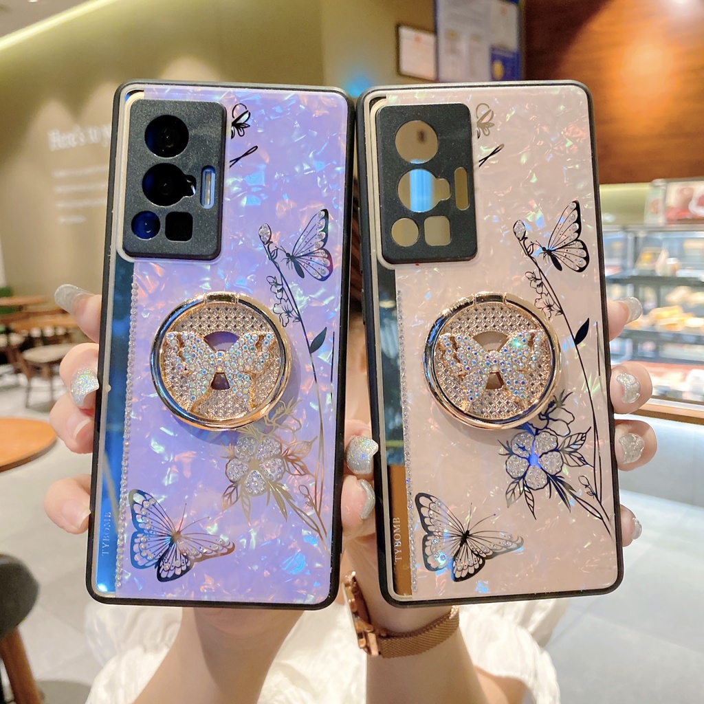 YJD เคส Vivo X70 Pro X70 Pro+ Diamonds แหวนผีเสื้อเคสโทรศัพท์