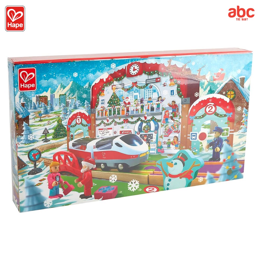 Hape Mainan Kayu Set Kereta Api Kota Musim Dingin Railway Set Advent Calender Mainan Edukasi Anak 3 Tahun ke Atas gambar 5