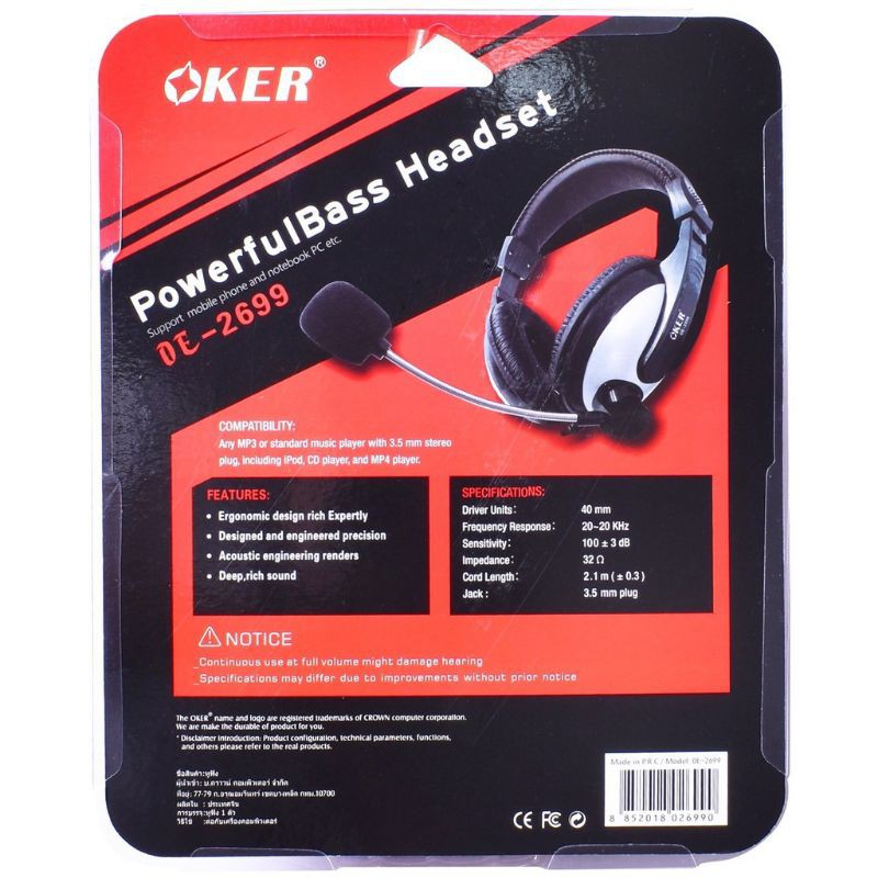 OKer. หูฟังครอบหู รุ่นOe-2699.ผลิตจากวัสดุคุณภาพดร/มีสินค้าพร้อมส่งไมโครโฟนแปลงเหล็ก