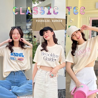 (oversize summer) เสื้อยืดผ้า TC สีครีม รุ่น 𝑪𝒍𝒂𝒔𝒔𝒊𝒄 𝑻𝒆𝒆 #2(พร้อมส่ง)