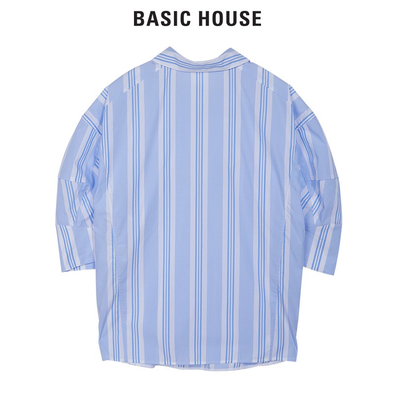 ร้านเสื้อผ้าสตรี Basic House / Baojiahao พร้อมเสื้อเชิ้ตลายทางแนวตั้งปกเสื้อเชิ้ตแขนสั้น HTWS320B