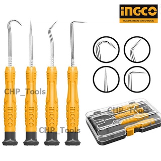 INGCO HKPHS0401 ไขควงงัดซีลยาง 4 ตัวชุด ( 4 pcs Pick and Hook Set ) ชุดไขควง ไขควงปลายแหลม ไขควงงัดโอริง