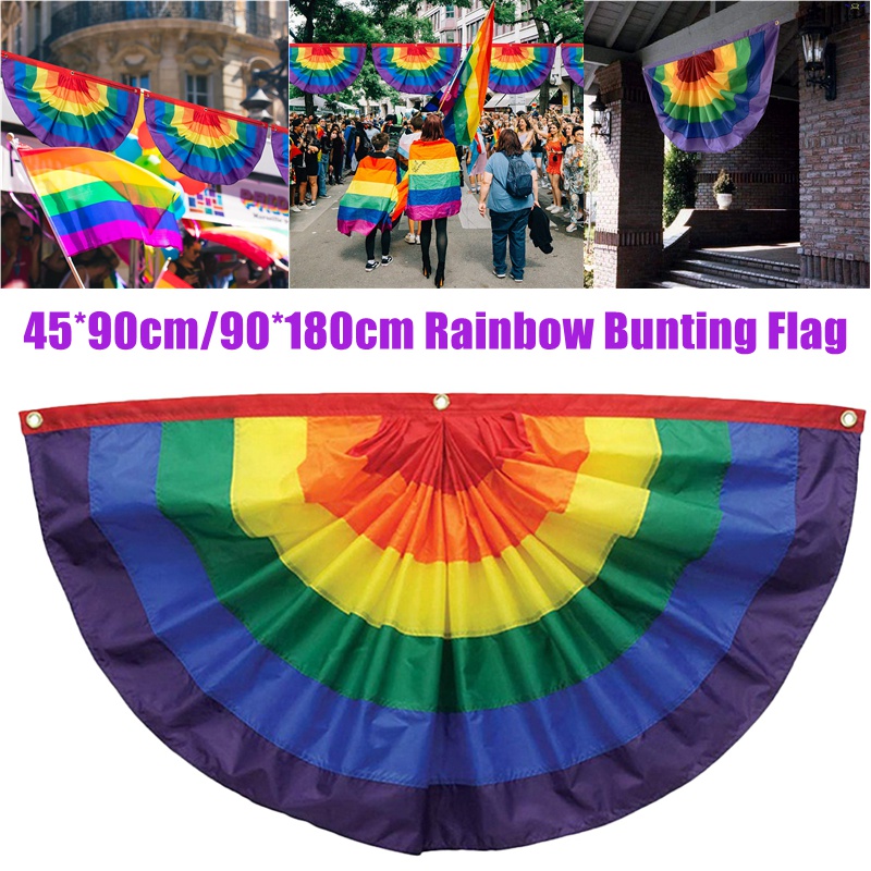 📦 Gay Fan Flag ธงปาร์ตี้เรนโบว์ ตกแต่ง Pride แบนเนอร์ครึ่งวงกลม โพลีเอสเตอร์