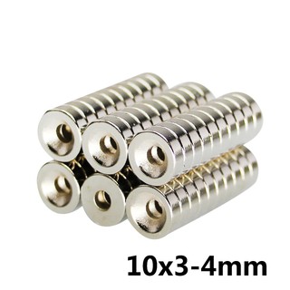 ราคา1ชิ้น แม่เหล็กแรงสูง 10x3รู4มิล กลมแบนมีรู 10*3รู4มิล Magnet Neodymium 10x3รูกลาง4mm แม่เหล็ก 10*3-4mm