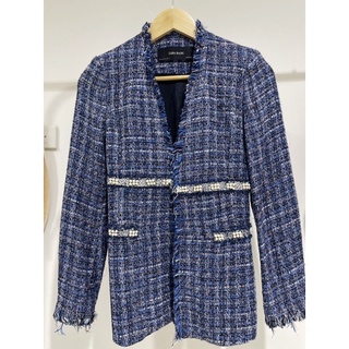 zara blue checked jacket