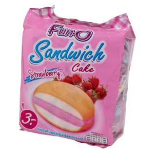 ฟันโอ แซนวิชเค้ก รสสตรอเบอร์รี่ ขนาด 13กรัม ยกแพ็ค 12ซอง FUN O SANDWICH CAKE STRAWBERRY