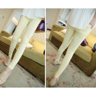 Skinny Pant กางเกงผ้า Elastic Polyester Cotton ขอบเอวหนา เก็บทรง สีเหลือง