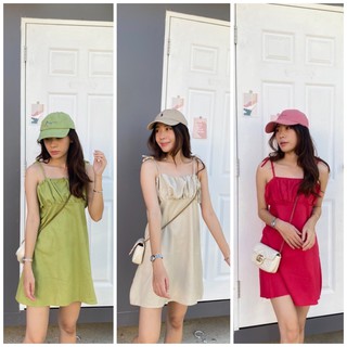 Ruched mini dress เดรสสายเดี่ยว ผ้าลินินผูกไหล่