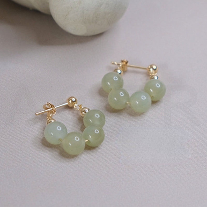 สี่ธรรมชาติสีเขียวหยกลูกปัดต่างหูสตั๊ดที่ละเอียดอ่อนขนาดเล็กของขวัญ