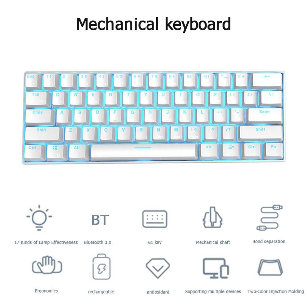 Rk61 Wireless Bluetooth WIRED Mechanical Backlight GAMING Office ...