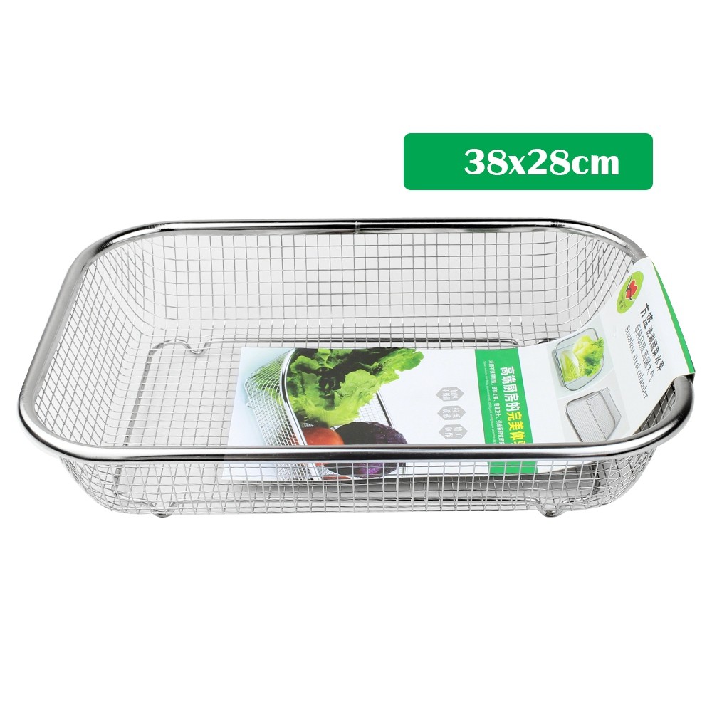 Telecorsa ตะแกรงสี่เหลี่ยม ตะแกรงสแตนเลส ตะแกรงล้างผักคุณภาพดี  ขนาด 38x28 Cm.รุ่นVegetables-Stainless-Steel-Basket-big-