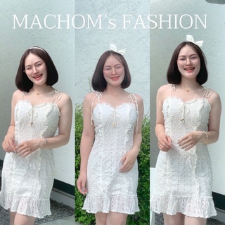 Machom Collection | ชุดเดรสสายเดี่ยวผ้าฉลุ ลุคคุณหนูสวยใส สไตล์คาเฟ่ พร้อมส่ง‼️